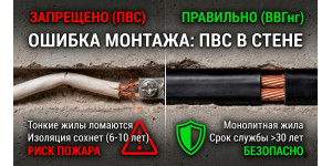 Почему ПВС и ШВВП категорически нельзя использовать для скрытой проводки
