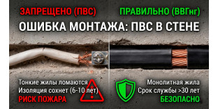 Почему ПВС и ШВВП категорически нельзя использовать для скрытой проводки